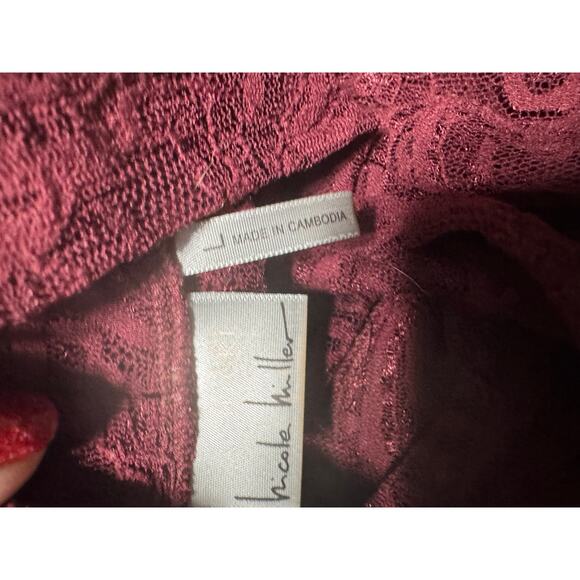 Nicki Nicole Miller Maroon Lace Long Sleeve Top Tank Set Large - Picture 6 of 8